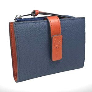 Loewe Compact Zip Wallet / Bifold Coin Wallet Ocean Blue & Tan Anagram Strap